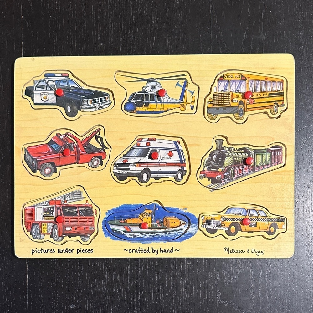 Melissa & Doug Wooden Vehicle Puzzle - Yellow, Red, Blue